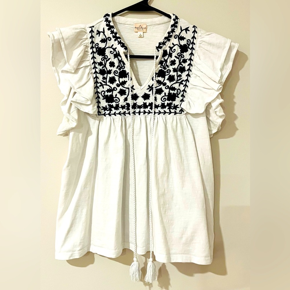 Women’s White with Navy Flowers Top